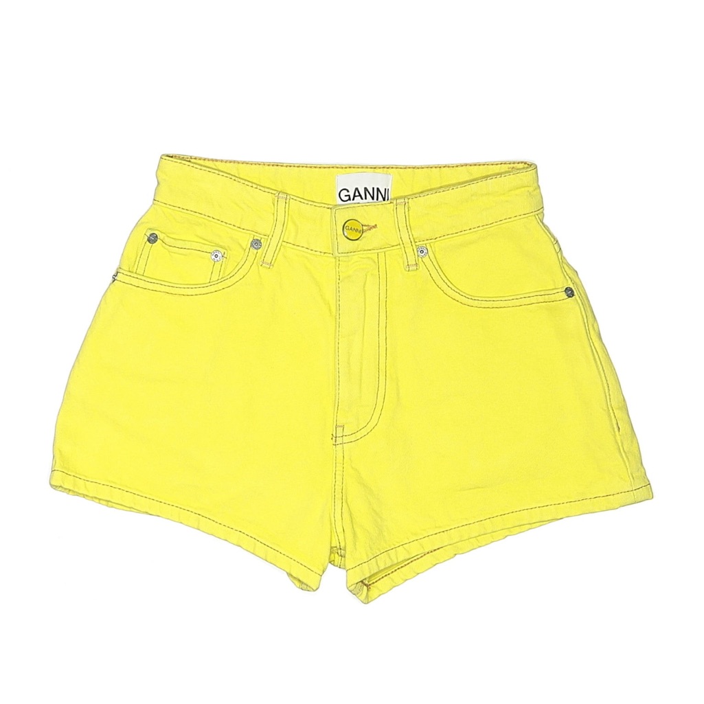 Ganni Blazing Yellow High Waist Denim Shorts